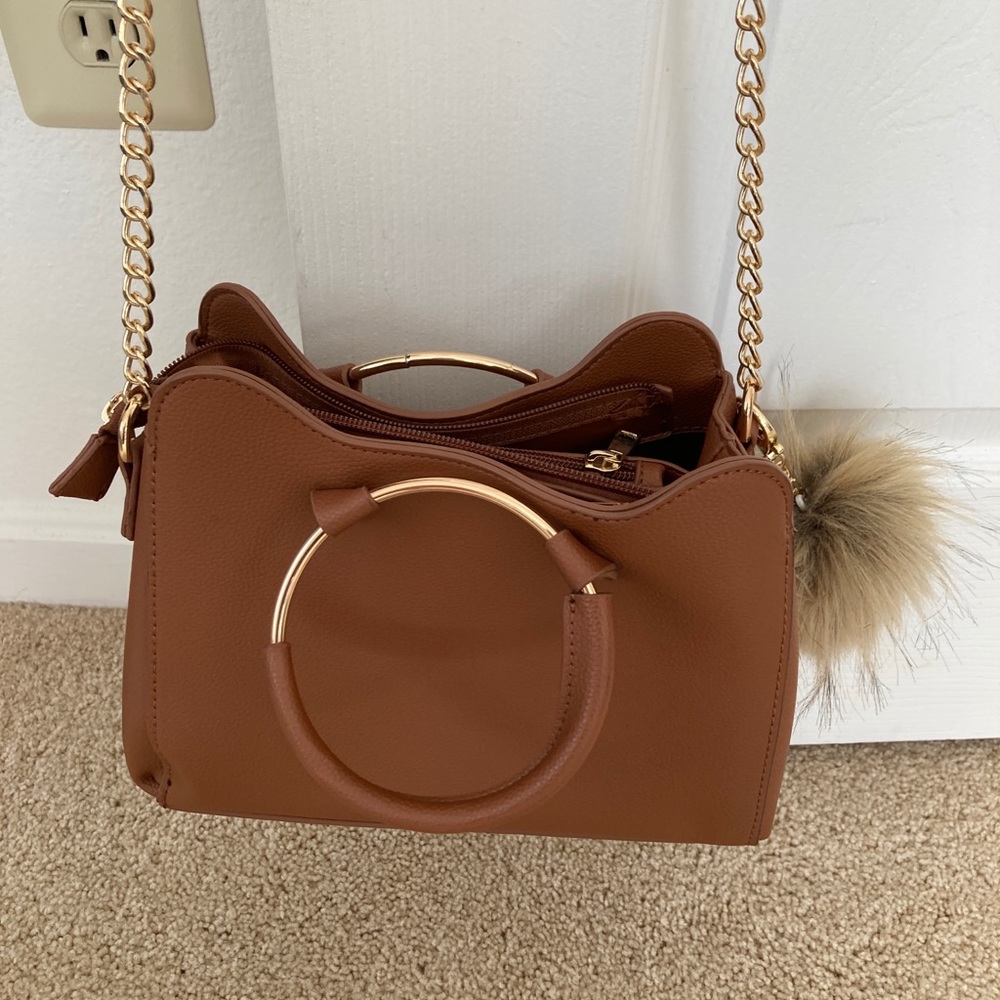 Brown faux leather crossbody